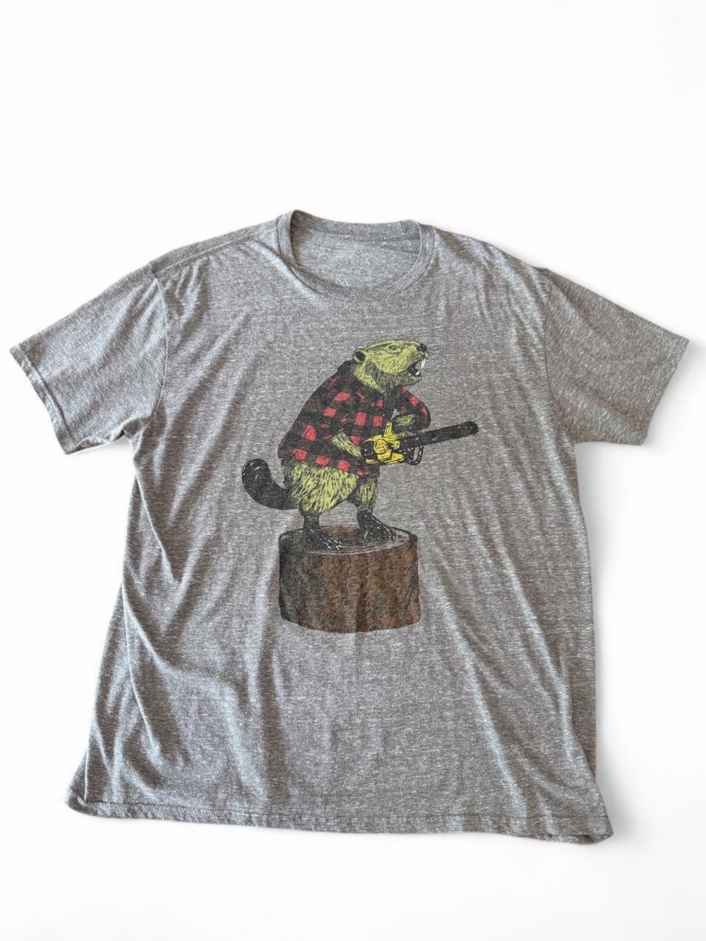 Gray tshirt with angry logger beaver